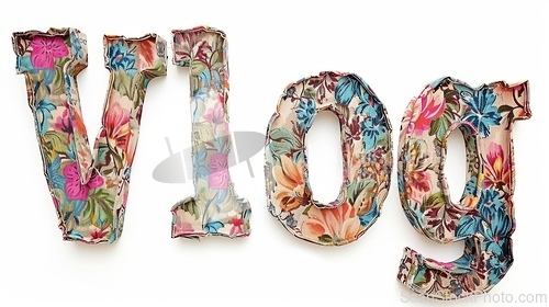 Image of The word Vlog created in Fabric and Textile Collage.