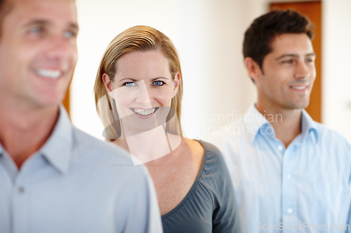 Image of Professional, business people and woman in portrait in office with smile, entrepreneur or corporate career in workplace. Businesswoman, administrator or job with confidence or pride and happy at work