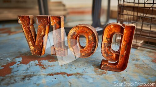 Image of Rusty Iron Vlog concept creative art poster.