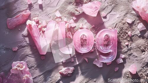 Image of Rose Quartz Crystal Vlog concept creative art poster.