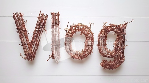 Image of The word Vlog created in String Art Lettering.