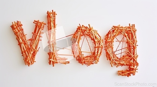 Image of The word Vlog created in String Art Lettering.