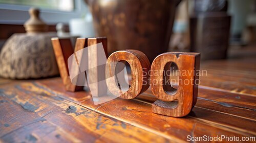 Image of Wooden Mahogany Vlog concept creative art poster.