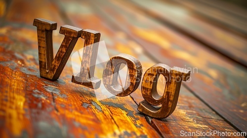 Image of Wooden Mahogany Vlog concept creative art poster.