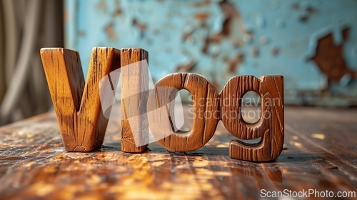 Image of Wooden Mahogany Vlog concept creative art poster.