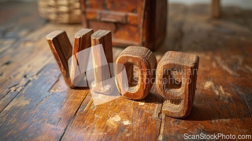 Image of Wooden Oak Vlog concept creative art poster.