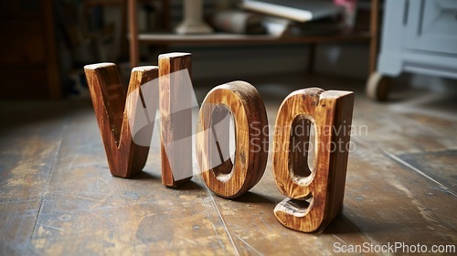 Image of Wooden Oak Vlog concept creative art poster.