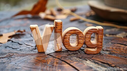 Image of Wooden Oak Vlog concept creative art poster.