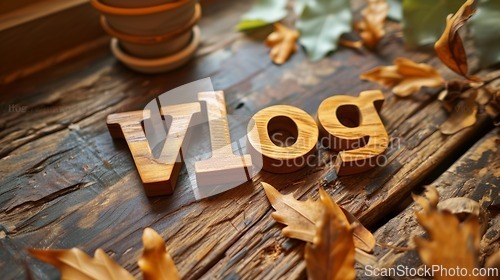 Image of Wooden Teak Vlog concept creative art poster.