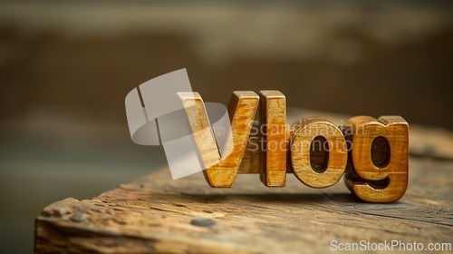 Image of Wooden Teak Vlog concept creative art poster.