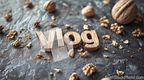 Image of Wooden Walnut Vlog concept creative art poster.