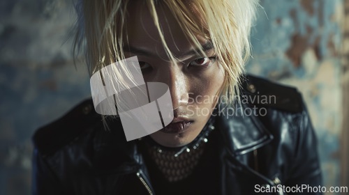 Image of Adult Chinese Man with Blond Straight Hair Goth style Illustration.