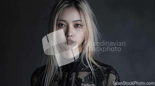Image of Adult Chinese Woman with Blond Straight Hair Goth style Illustration.