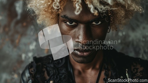 Image of Adult Black Man with Blond Curly Hair Goth style Illustration.