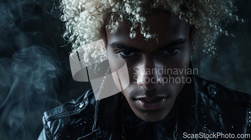 Image of Adult Black Man with Blond Curly Hair Goth style Illustration.