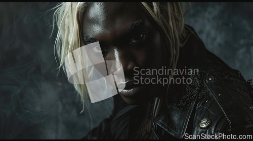 Image of Adult Black Man with Blond Straight Hair Goth style Illustration.