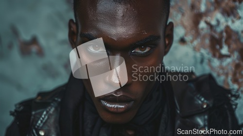 Image of Adult Black Man with Brown Straight Hair Goth style Illustration.