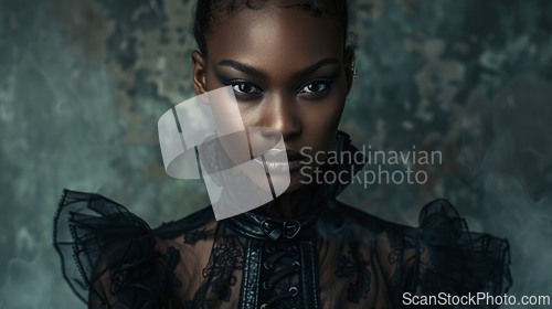 Image of Adult Black Woman with Brown Straight Hair Goth style Illustration.