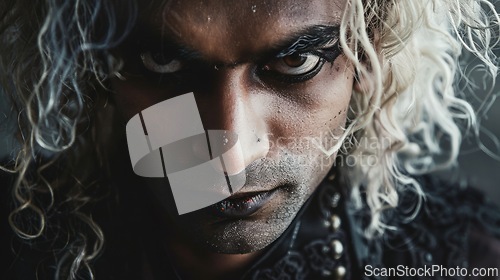 Image of Adult Indian Man with Blond Curly Hair Goth style Illustration.