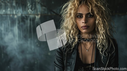 Image of Adult Indian Woman with Blond Curly Hair Goth style Illustration.