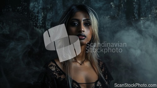 Image of Adult Indian Woman with Blond Straight Hair Goth style Illustration.