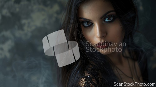 Image of Adult Indian Woman with Brown Straight Hair Goth style Illustration.