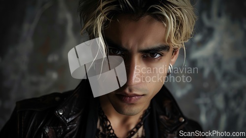 Image of Adult Latino Man with Blond Straight Hair Goth style Illustration.