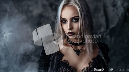 Image of Adult Latino Woman with Blond Straight Hair Goth style Illustration.