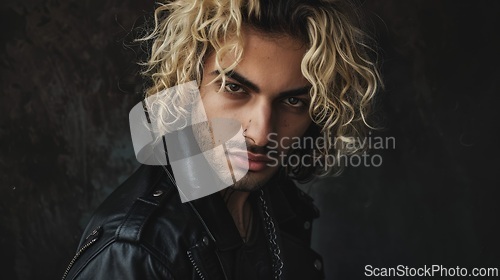 Image of Adult Persian Man with Blond Curly Hair Goth style Illustration.