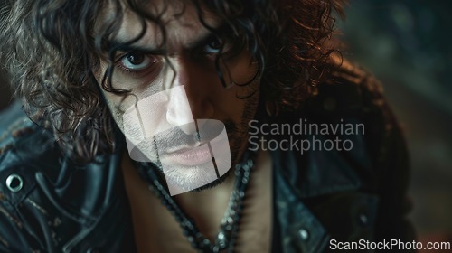 Image of Adult Persian Man with Brown Curly Hair Goth style Illustration.