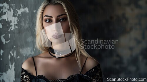 Image of Adult Persian Woman with Blond Straight Hair Goth style Illustration.