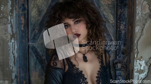 Image of Adult Persian Woman with Brown Curly Hair Goth style Illustration.