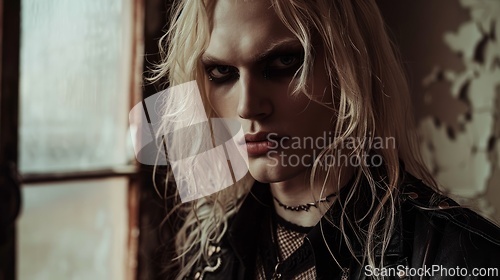 Image of Adult White Man with Blond Straight Hair Goth style Illustration.