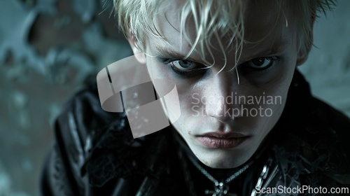 Image of Adult White Man with Blond Straight Hair Goth style Illustration.
