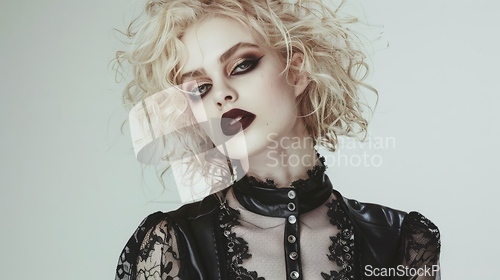 Image of Adult White Woman with Blond Curly Hair Goth style Illustration.