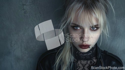 Image of Adult White Woman with Blond Straight Hair Goth style Illustration.
