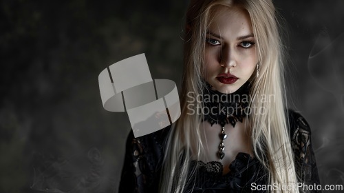 Image of Adult White Woman with Blond Straight Hair Goth style Illustration.