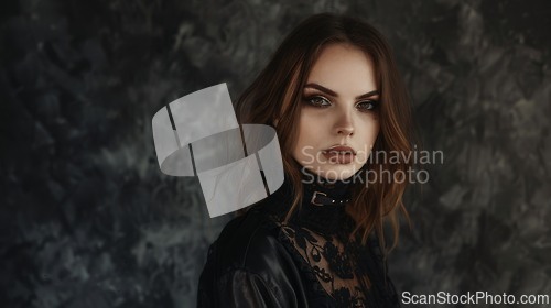 Image of Adult White Woman with Brown Straight Hair Goth style Illustration.