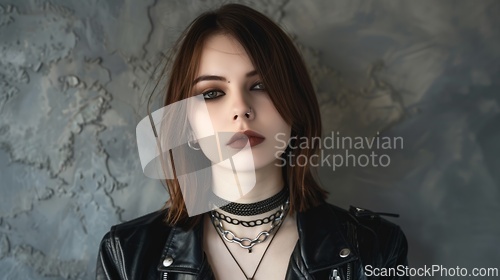 Image of Adult White Woman with Brown Straight Hair Goth style Illustration.