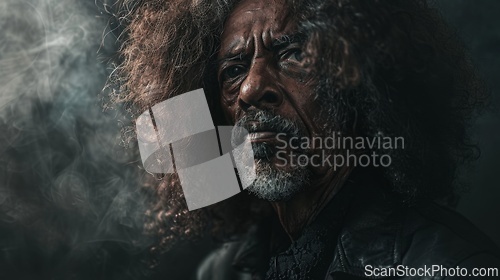 Image of Old Black Man with Brown Curly Hair Goth style Illustration.