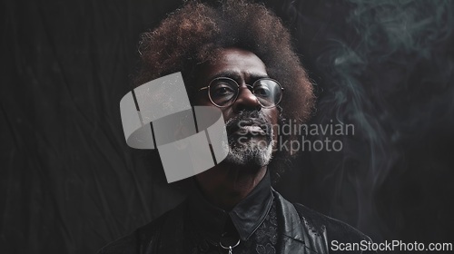 Image of Old Black Man with Brown Curly Hair Goth style Illustration.