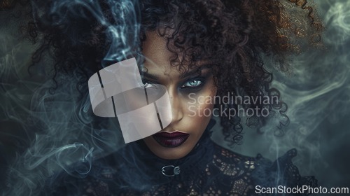 Image of Old Black Woman with Brown Curly Hair Goth style Illustration.
