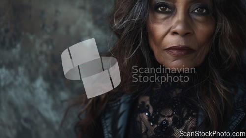 Image of Old Black Woman with Brown Straight Hair Goth style Illustration.