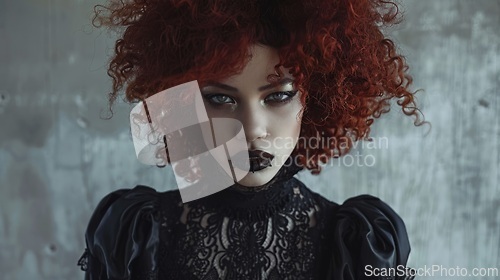 Image of Old Black Woman with Red Curly Hair Goth style Illustration.