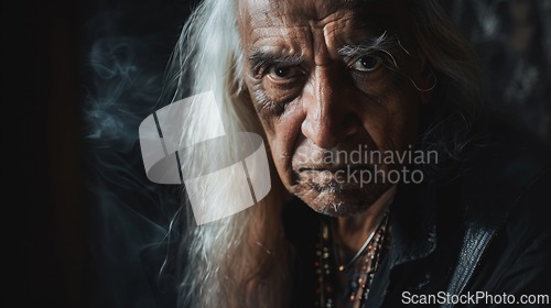 Image of Old Latino Man with Blond Straight Hair Goth style Illustration.