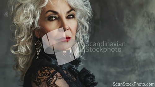 Image of Old Latino Woman with Blond Curly Hair Goth style Illustration.