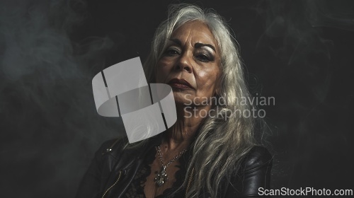 Image of Old Latino Woman with Blond Straight Hair Goth style Illustration.