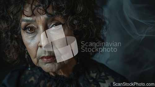 Image of Old Latino Woman with Brown Curly Hair Goth style Illustration.