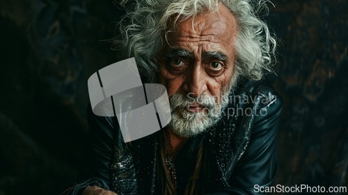 Image of Old Persian Man with Blond Curly Hair Goth style Illustration.