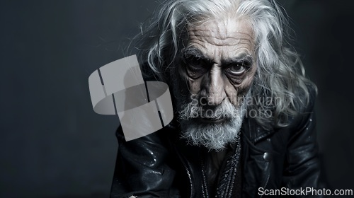 Image of Old Persian Man with Blond Straight Hair Goth style Illustration.